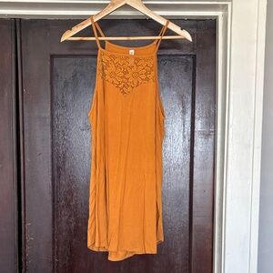 Zenana Outfitters Rust Orange Crochet Yoke Cami Tunic/Dress